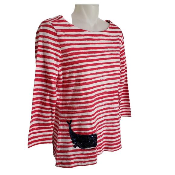 Talbots Nautical Striped Shirt Long Sleeve Red and White Whale 100% Cotton M - Picture 4 of 7
